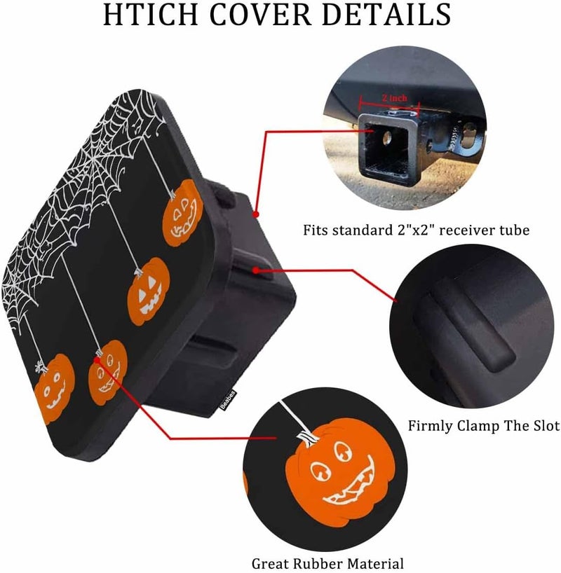 Beabes Hitch Cover Plug Pumpkins, 2 Inch Receivers Diameter Halloween Pumpkins Spider Webs Lightweight Trailer Hitch Tube Cover Hitch Safe Cover for Pickups SUVs Cars, Orange Black - Image 3